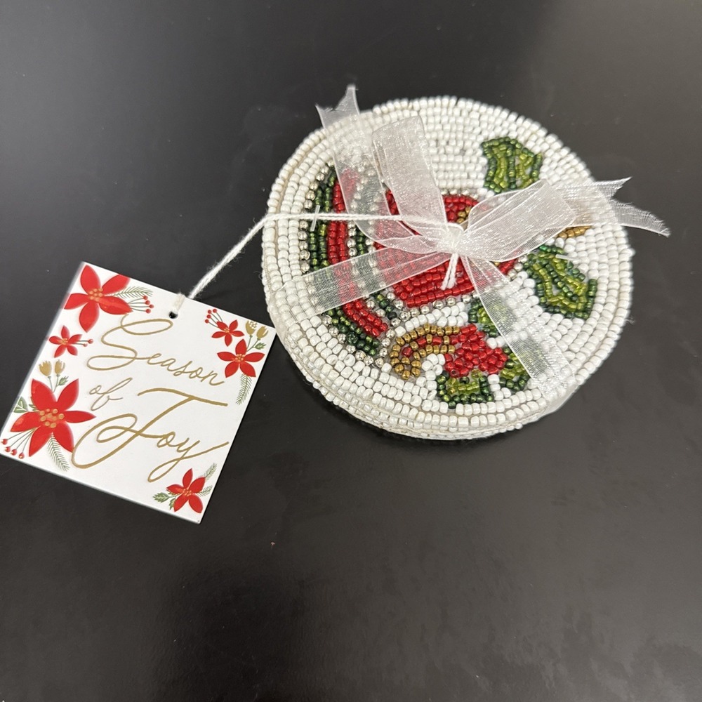 NEW Beads coaster a set of 4 season of Joy gift for Christmas Holiday Decor Bell